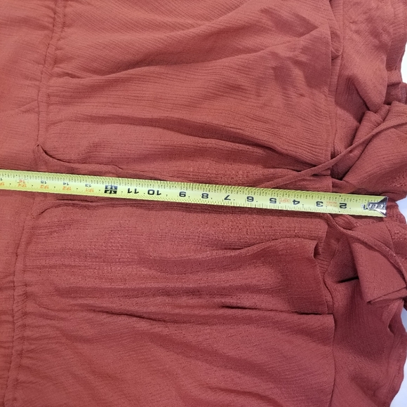 & Merci Woman SzL Romper Ruffle Long Sleeve Drawstring Waist V Neck Burnt Orange - Picture 4 of 13